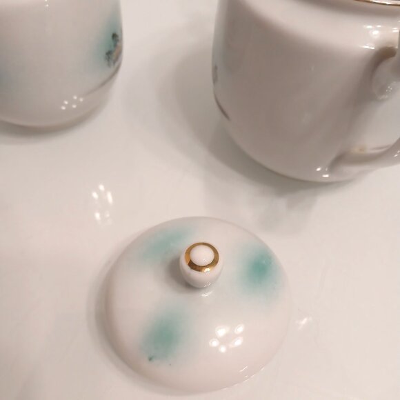 Vintage Nippon Hand Painted China Double Handle Sugar Bowl With Lid & Creamer - Picture 8 of 13